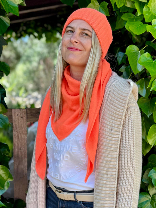 💕 Zwillingsherz Dreieckstuch "100 % Cashmere" Kaschmir Neonorange