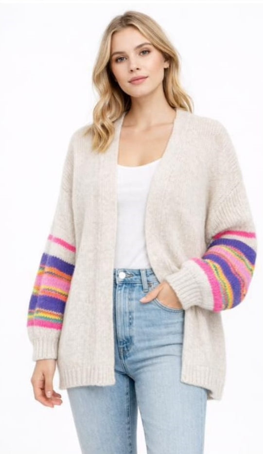 Flair Cardigan mit bunten Ärmeln Creme