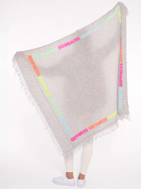 💕 Zwillingsherz 100 % XXL Kaschmir Fransen-Viereckstuch "Happiness klein" 100 % Cashmere Kaschmir Hellgrau