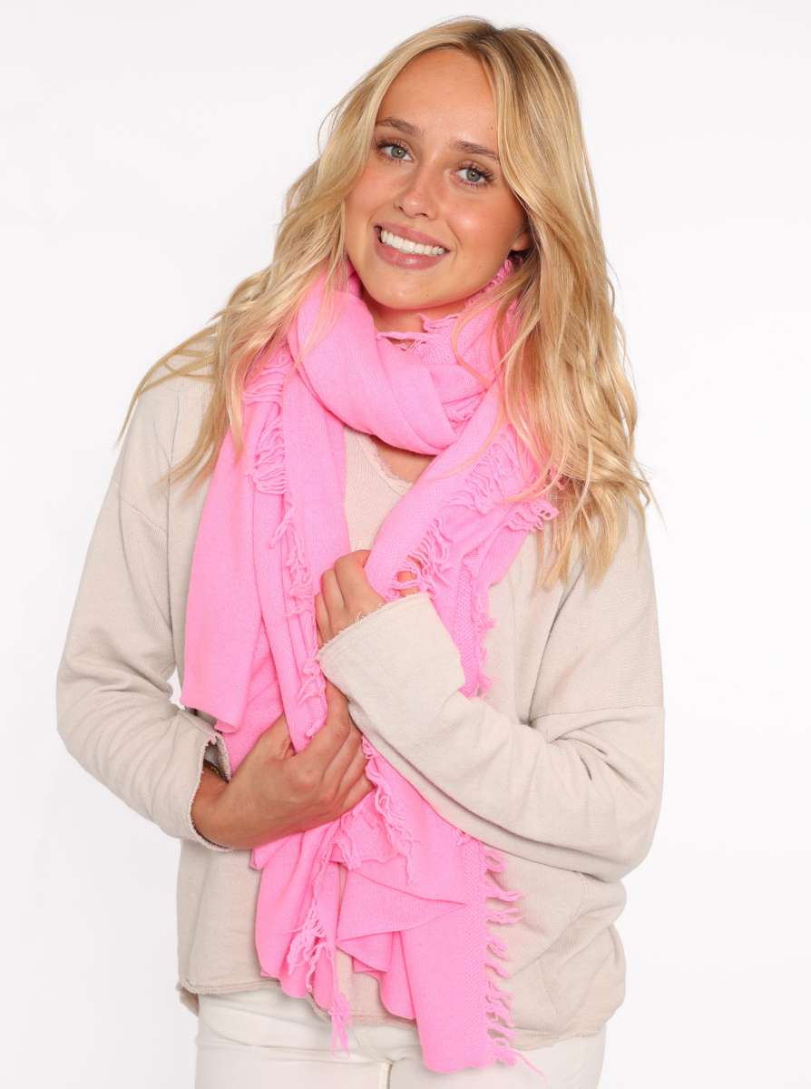 💕 Zwillingsherz XXL Fransenschal "Uni" 100 % Cashmere Schal Stola Kaschmir Bubblegum