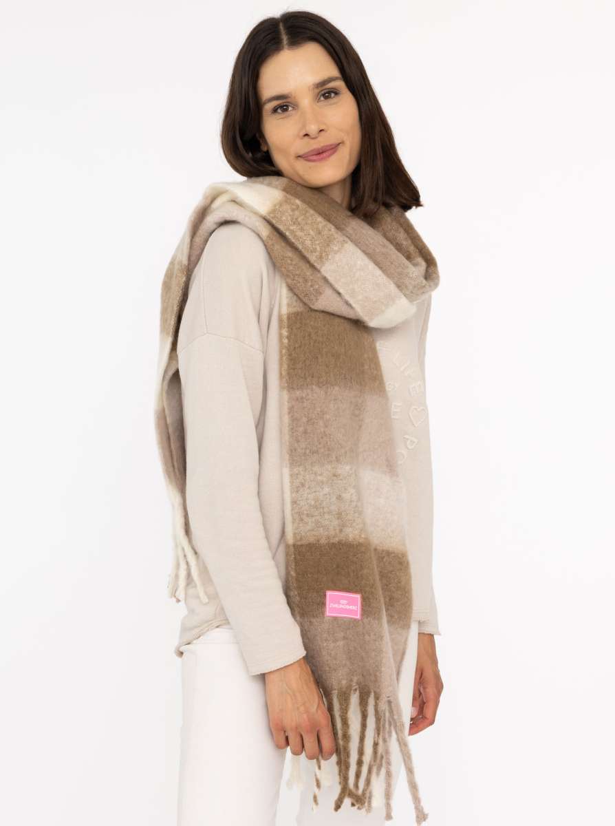 💕 Zwillingsherz Schal "Karos & Big Tassel" Beige