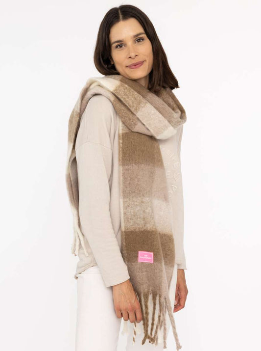 💕 Zwillingsherz Schal "Karos & Big Tassel" Beige