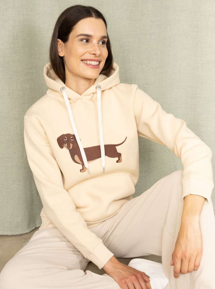 Zwillingsherz Sweatshirt Hoodie "Dackel" Sweater Baumwolle Beige