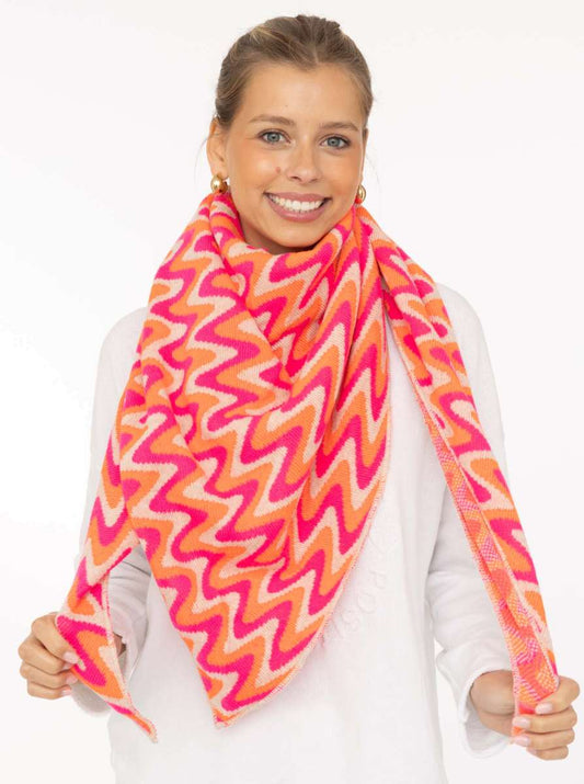 💕 Zwillingsherz Dreieckstuch "Winter Waves" Wolle Kaschmir Pink Orange