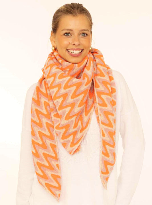💕 Zwillingsherz Dreieckstuch "Winter Waves" Wolle Kaschmir Orange Rosa