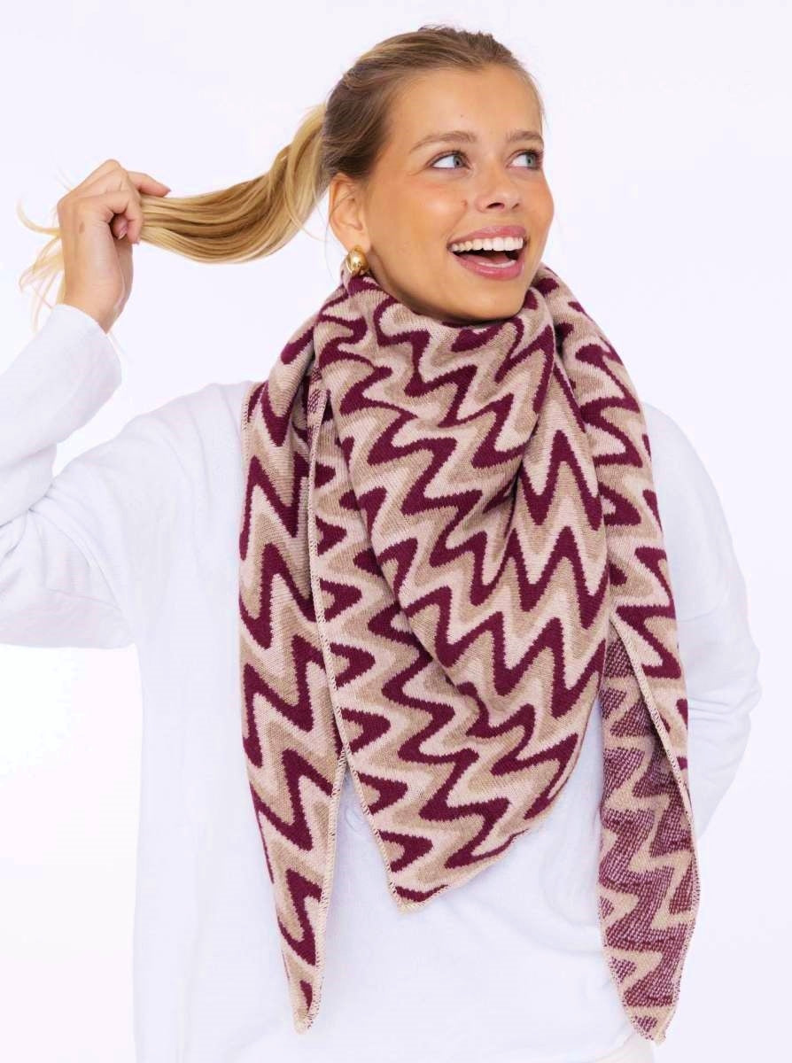 💕 Zwillingsherz Dreieckstuch "Winter Waves" Wolle Kaschmir Beige Altrosa Bordeaux