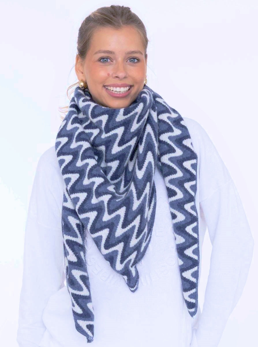 💕 Zwillingsherz Dreieckstuch "Winter Waves" Wolle Kaschmir Blau