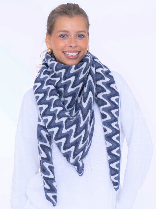 💕 Zwillingsherz Dreieckstuch "Winter Waves" Wolle Kaschmir Blau