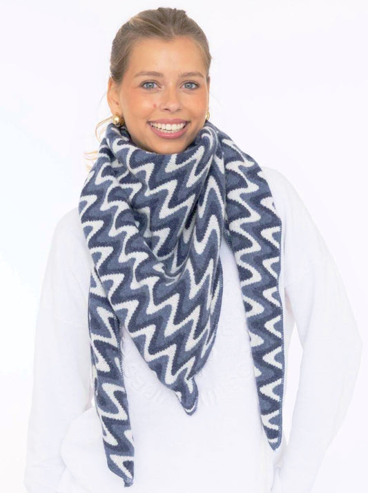 💕 Zwillingsherz Dreieckstuch "Winter Waves" Wolle Kaschmir Blau