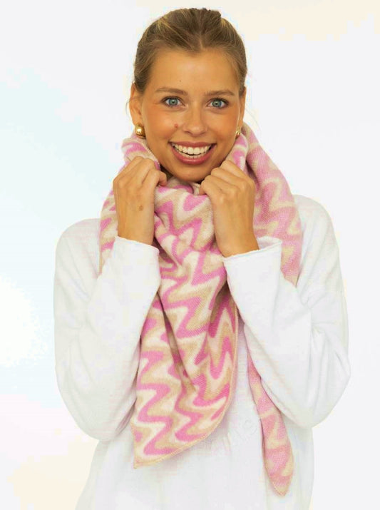 💕 Zwillingsherz Dreieckstuch "Winter Waves" Wolle Kaschmir Beige Rosa