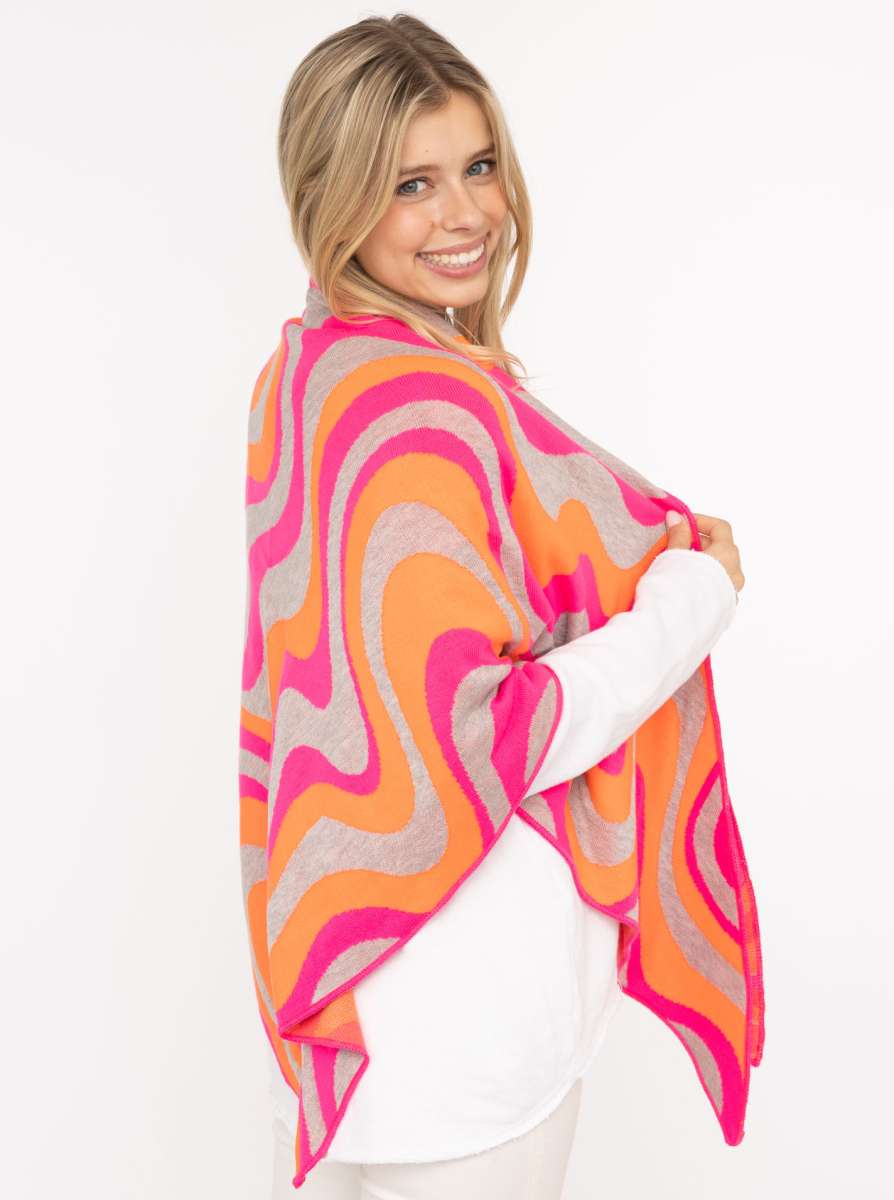 💕 Zwillingsherz Dreieckstuch "Happy Waves" Baumwolle Grau Pink Orange