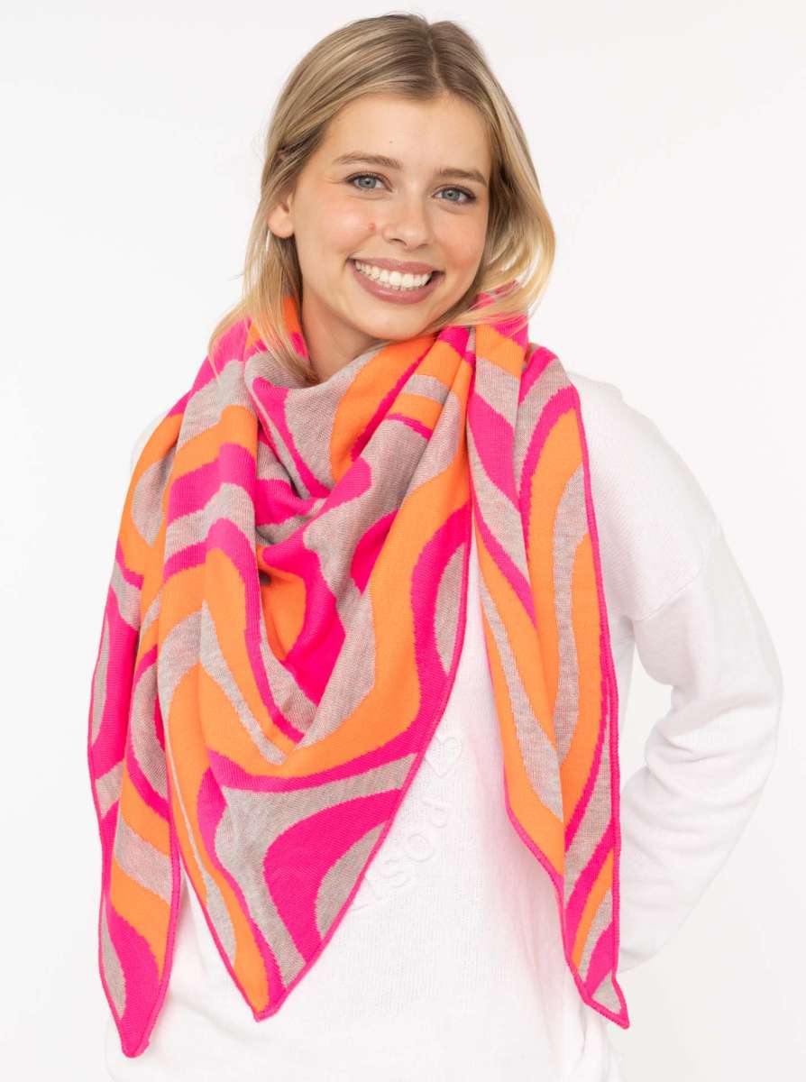 💕 Zwillingsherz Dreieckstuch "Happy Waves" Baumwolle Grau Pink Orange