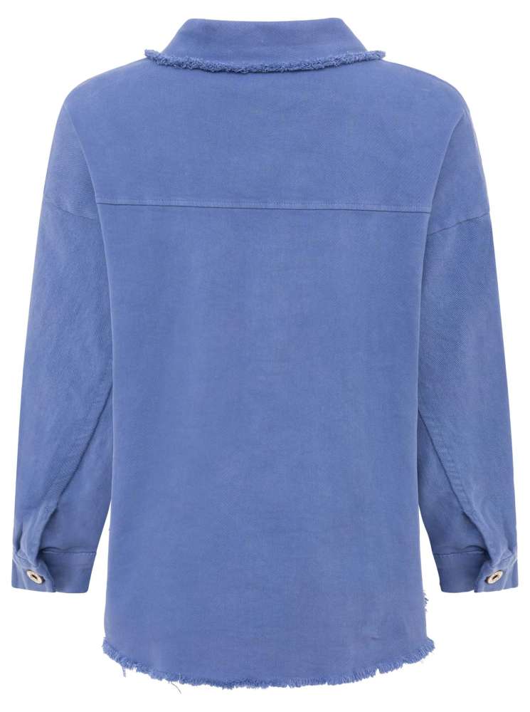 💕 Zwillingsherz Jeansjacke "Fransen & Uni" Hemdbluse Baumwolle Blau