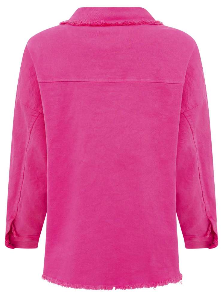 💕 Zwillingsherz Jeansjacke "Fransen & Uni" Hemdbluse Baumwolle Pink