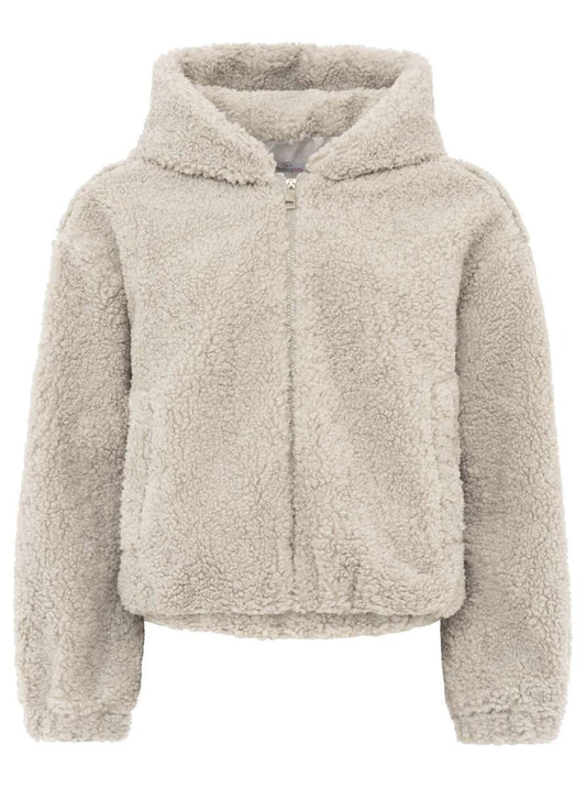 💕 Zwillingsherz Bomberjacke Teddy "Teddy & Kapuze" Jacke Hellgrau