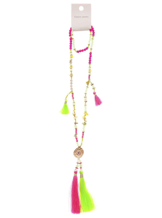 Kette BoHo & Auge Pink Grün