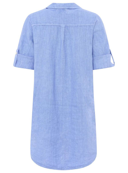 💕 Zwillingsherz 100% Leinen Oversize Kleidbluse "Uni Colors" Blau