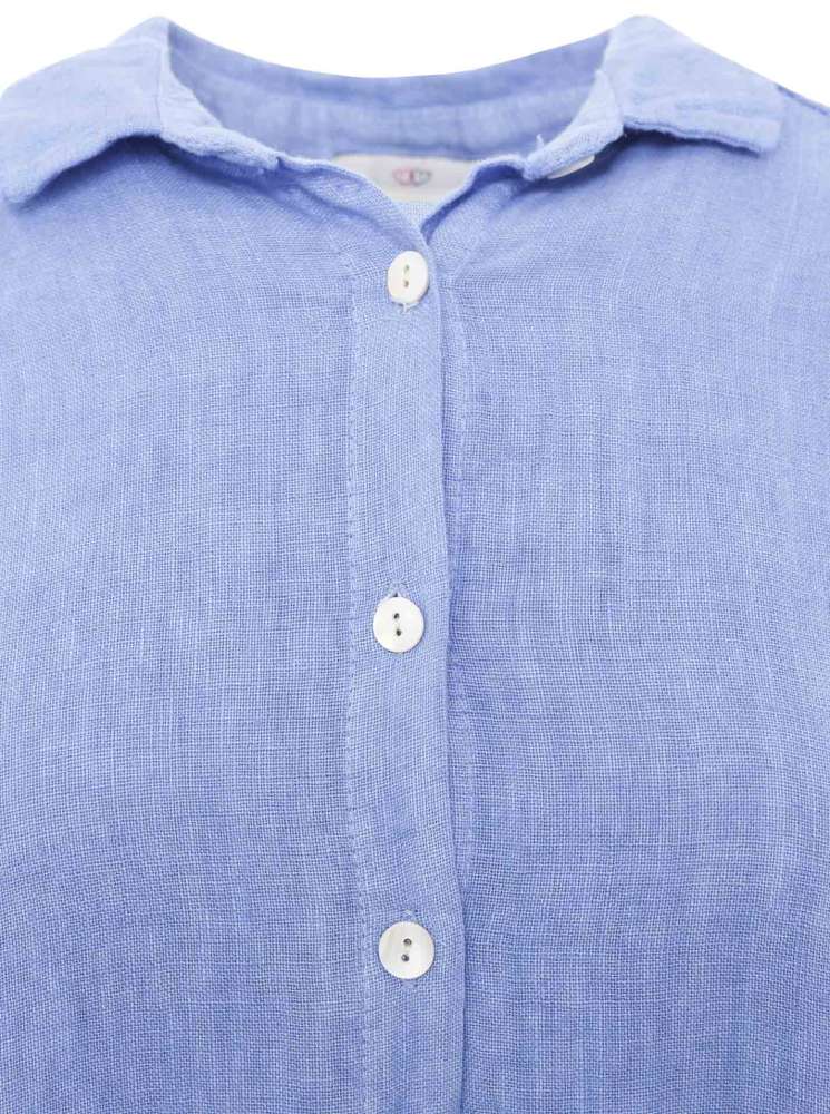 💕 Zwillingsherz 100% Leinen Oversize Kleidbluse "Uni Colors" Blau