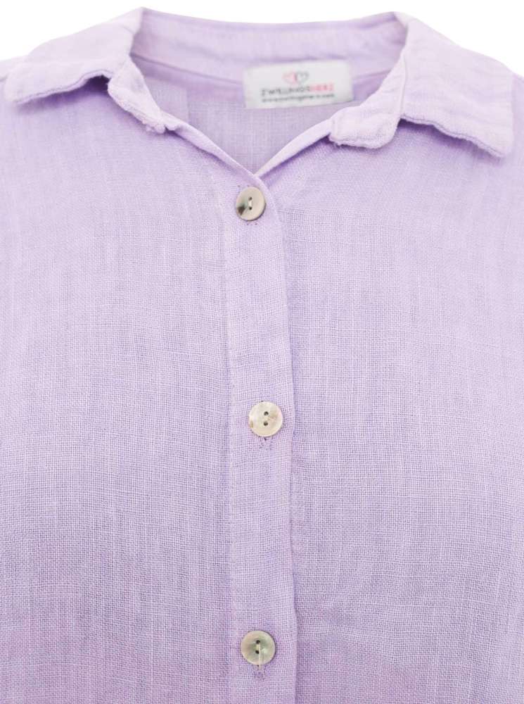 💕 Zwillingsherz Bluse "Knöpfe" 100 % Leinen Flieder