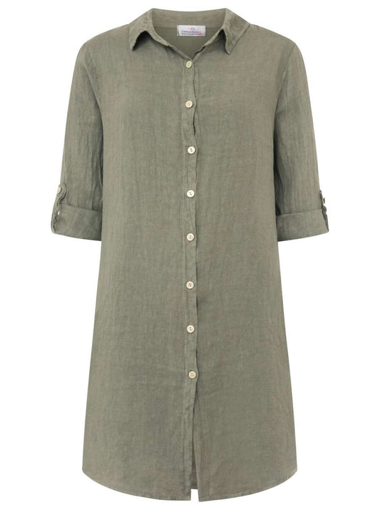 💕 Zwillingsherz 100% Leinen Oversize Kleidbluse "Uni Colors" Khaki