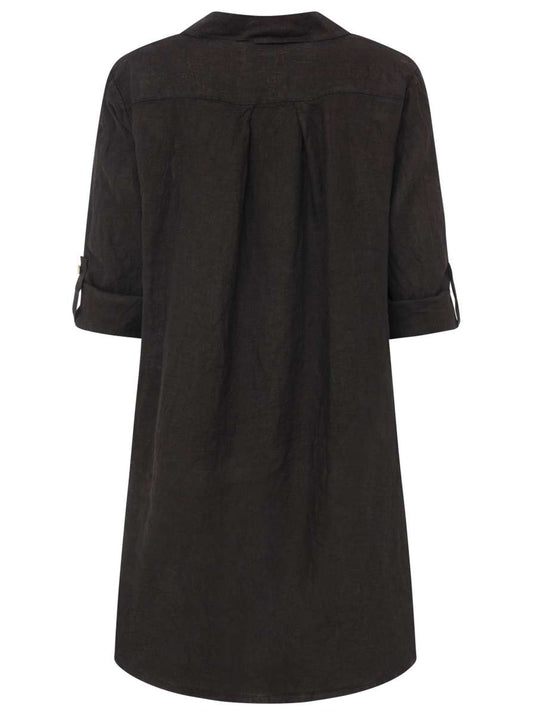 💕 Zwillingsherz 100% Leinen Oversize Kleidbluse "Uni Colors" Schwarz