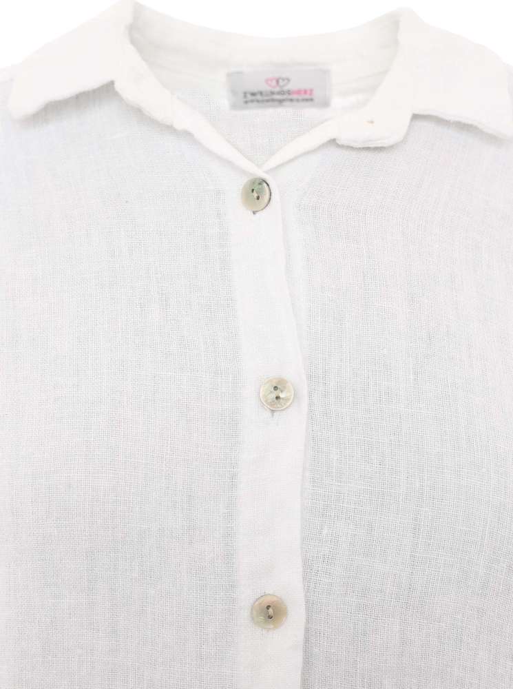 💕 Zwillingsherz Bluse "Knöpfe" 100 % Leinen Weiß