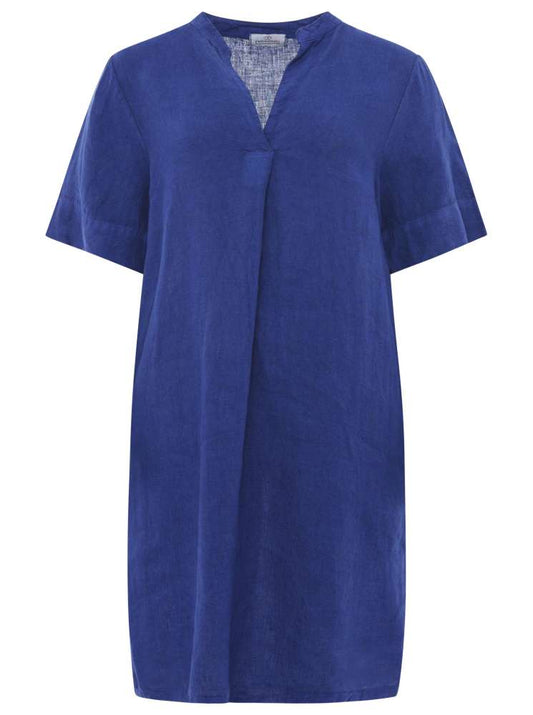💕 Zwillingsherz Tunika Kleid 100 % Leinen "V-Ausschnitt" Royalblau