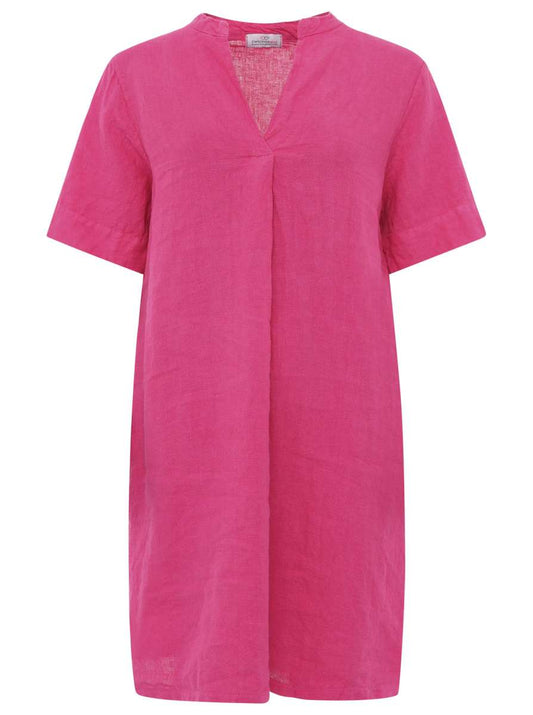 💕 Zwillingsherz Tunika Kleid 100 % Leinen "V-Ausschnitt" Pink