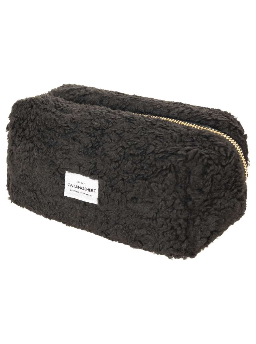 💕 Zwillingsherz Kosmetiktasche "Teddy Plüsch" Pouch Schwarz