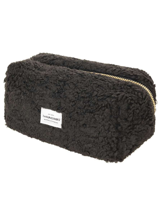 💕 Zwillingsherz Kosmetiktasche "Teddy Plüsch" Pouch Schwarz