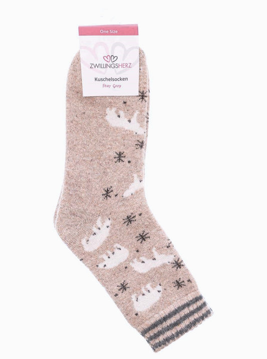 💕 Zwillingsherz Socken "Eisbär" Kuschelsocken Beige