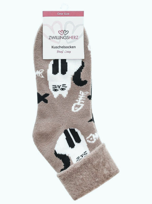 💕 Zwillingsherz Socken "Katzen" Kuschelsocken Beige