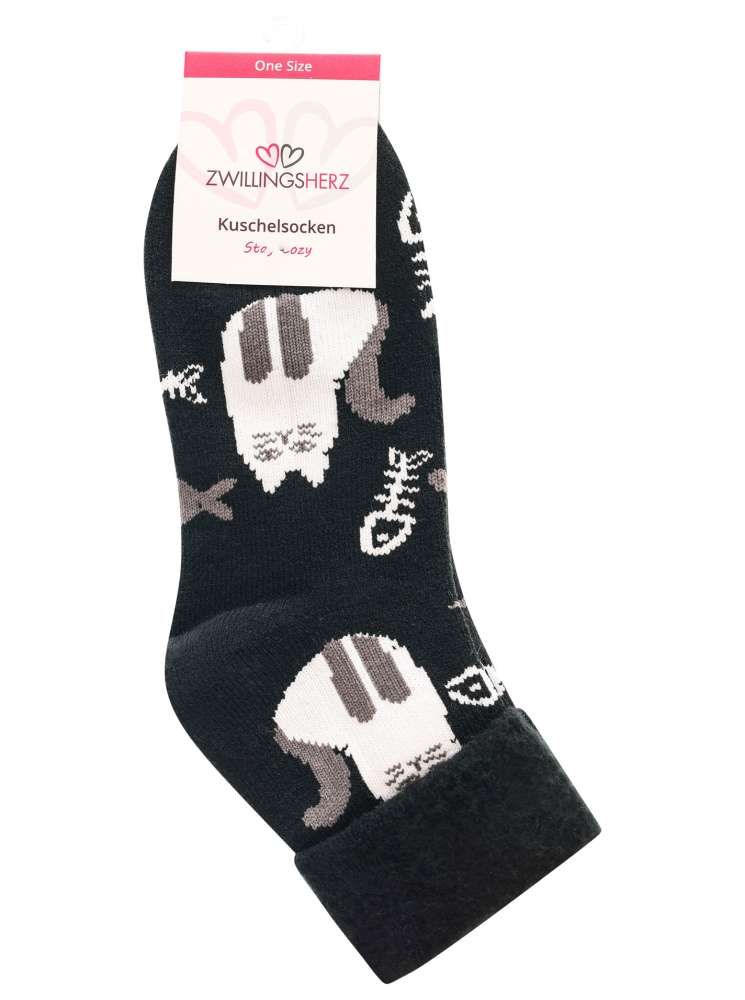 💕 Zwillingsherz Socken "Katzen" Kuschelsocken Schwarz