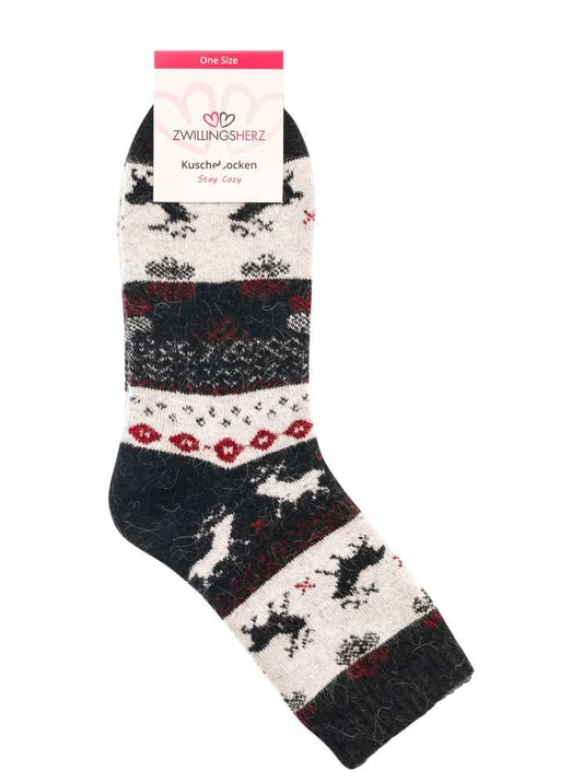 💕 Zwillingsherz Socken "Rentiere" Kuschelsocken Schwarz
