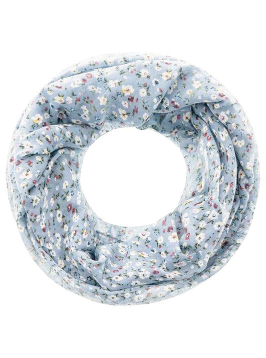 Loop Schal Tuch "Blumenwiese" Baumwolle Seide Hellblau