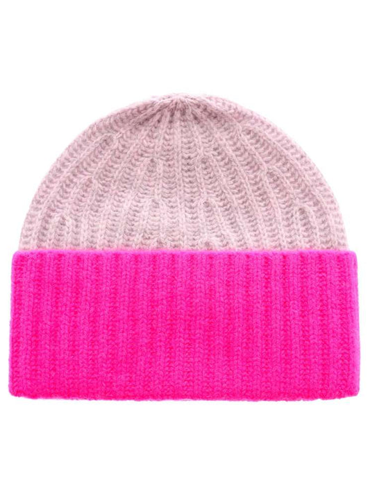 💕 Zwillingsherz Grobstrick Mütze "Zweifarbig" 100 % Kaschmir Hellgrau Neonpink