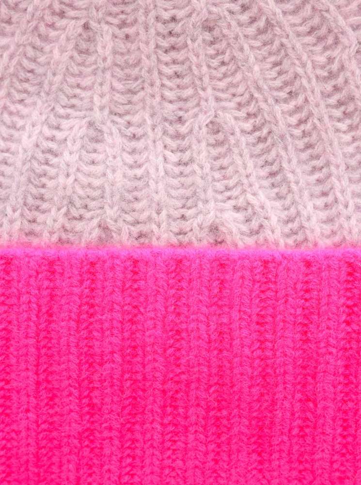💕 Zwillingsherz Grobstrick Mütze "Zweifarbig" 100 % Kaschmir Hellgrau Neonpink