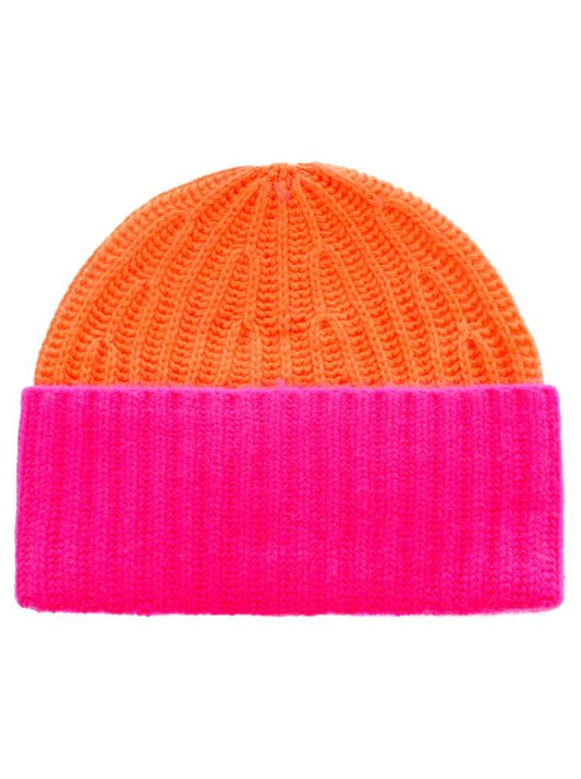 💕 Zwillingsherz Grobstrick Mütze "Zweifarbig" 100 % Kaschmir Neonorange Neonpink