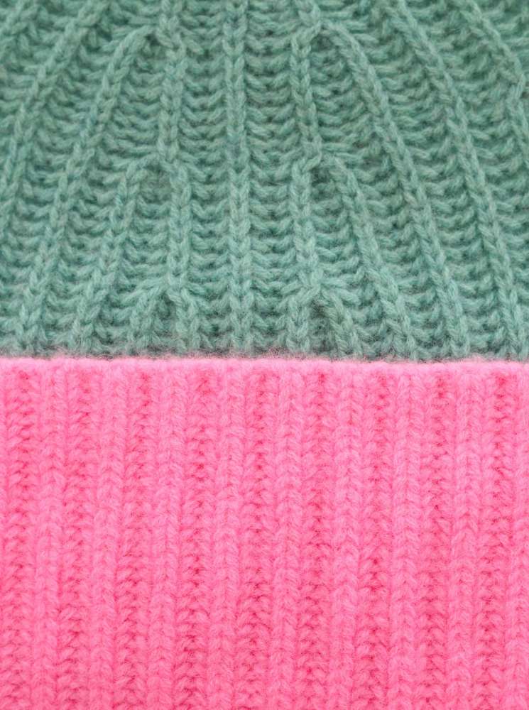 💕 Zwillingsherz Grobstrick Mütze "Zweifarbig" 100 % Kaschmir Salbei Bubblegum