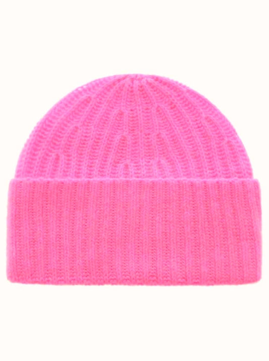 💕 Zwillingsherz Mütze Ribbon Beanie "Luxus" 100 % Kaschmir Gerippt Bubblegum