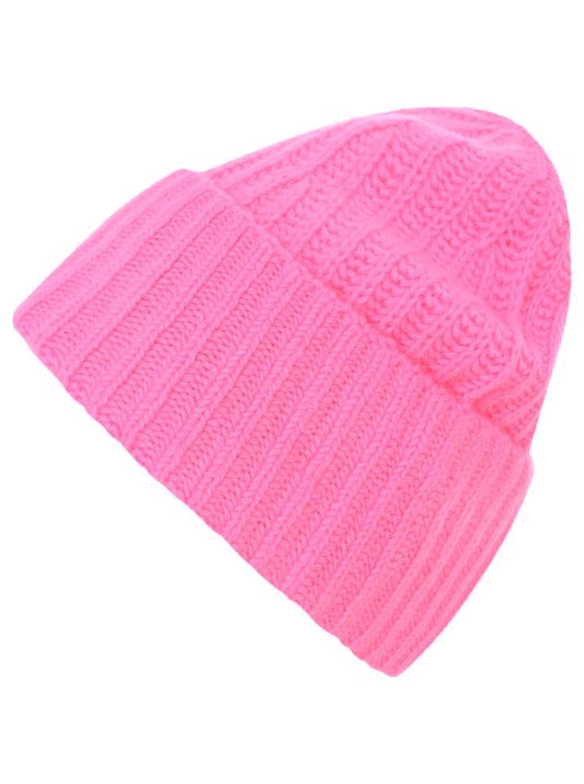 💕 Zwillingsherz Mütze Ribbon Beanie "Luxus" 100 % Kaschmir Gerippt Bubblegum