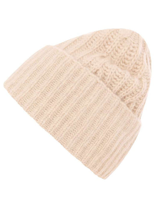 💕 Zwillingsherz Mütze Ribbon Beanie "Luxus" 100 % Kaschmir Gerippt Hellbeige