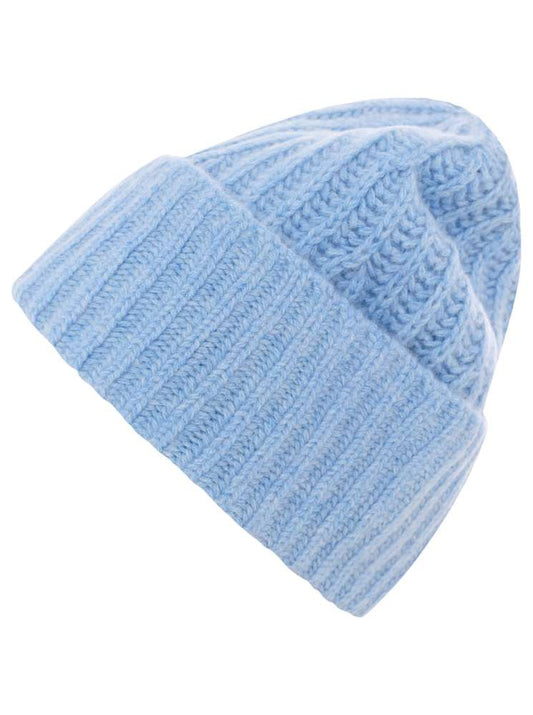 💕 Zwillingsherz Mütze Ribbon Beanie Herren "Luxus" 100 % Kaschmir Gerippt Hellblau