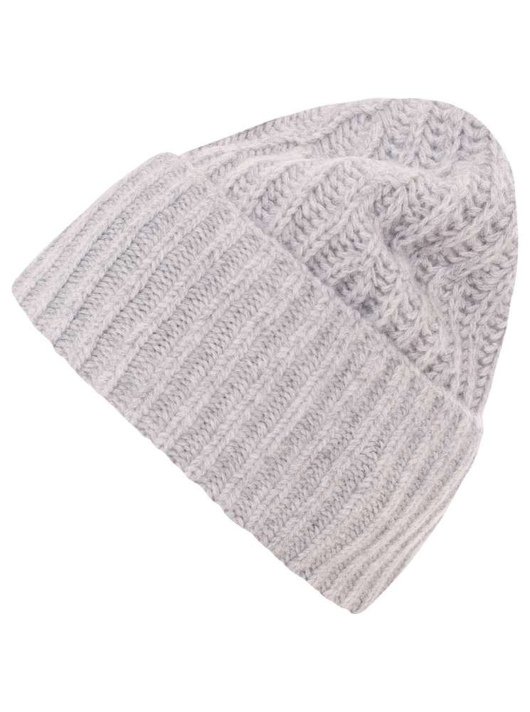 💕 Zwillingsherz Mütze Ribbon Beanie "Luxus" 100 % Kaschmir Gerippt Hellgrau