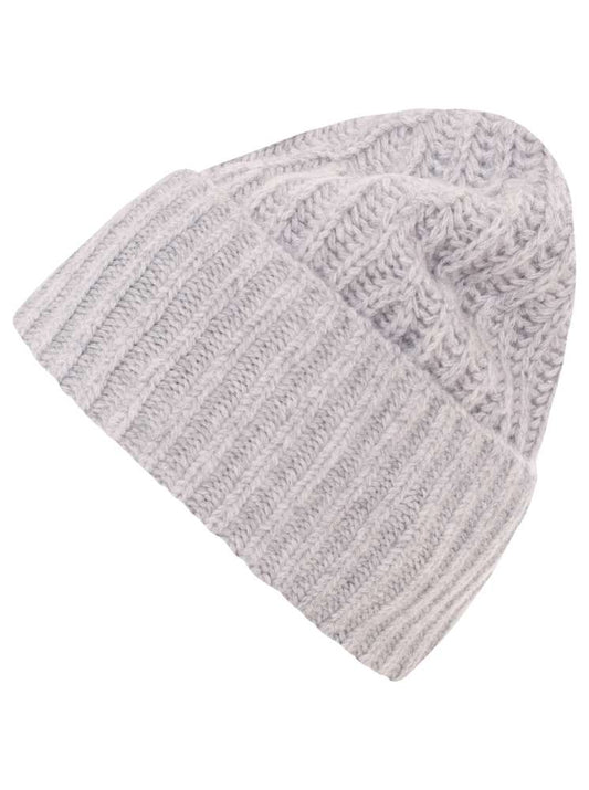 💕 Zwillingsherz Mütze Ribbon Beanie "Luxus" 100 % Kaschmir Gerippt Hellgrau