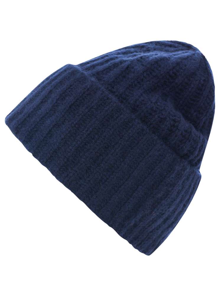 💕 Zwillingsherz Mütze Ribbon Beanie "Luxus" 100 % Kaschmir Gerippt Navy