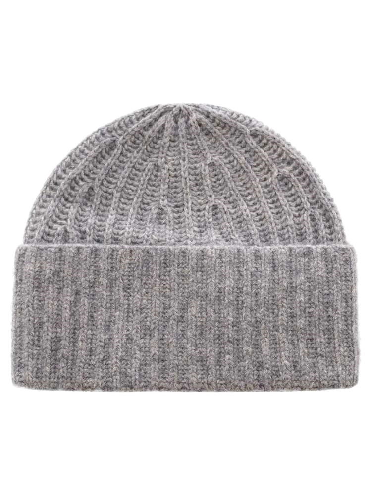 💕 Zwillingsherz Mütze Ribbon Beanie "Luxus" 100 % Kaschmir Gerippt Mittelgrau