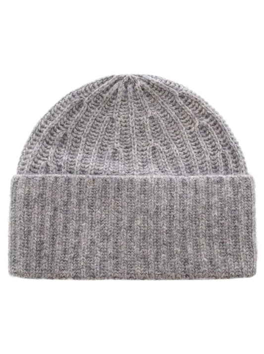💕 Zwillingsherz Mütze Ribbon Beanie Herren "Luxus" 100 % Kaschmir Gerippt Grau