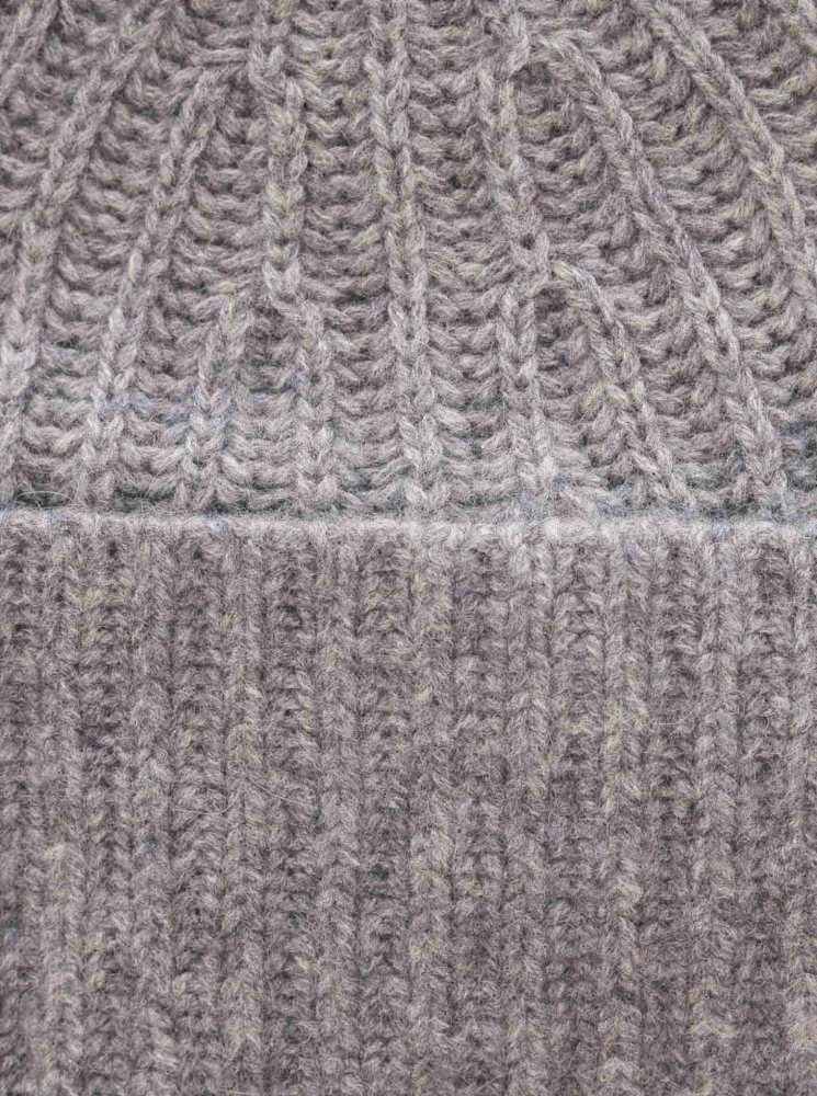 💕 Zwillingsherz Mütze Ribbon Beanie "Luxus" 100 % Kaschmir Gerippt Mittelgrau