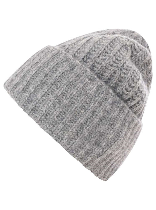 💕 Zwillingsherz Mütze Ribbon Beanie Herren "Luxus" 100 % Kaschmir Gerippt Grau